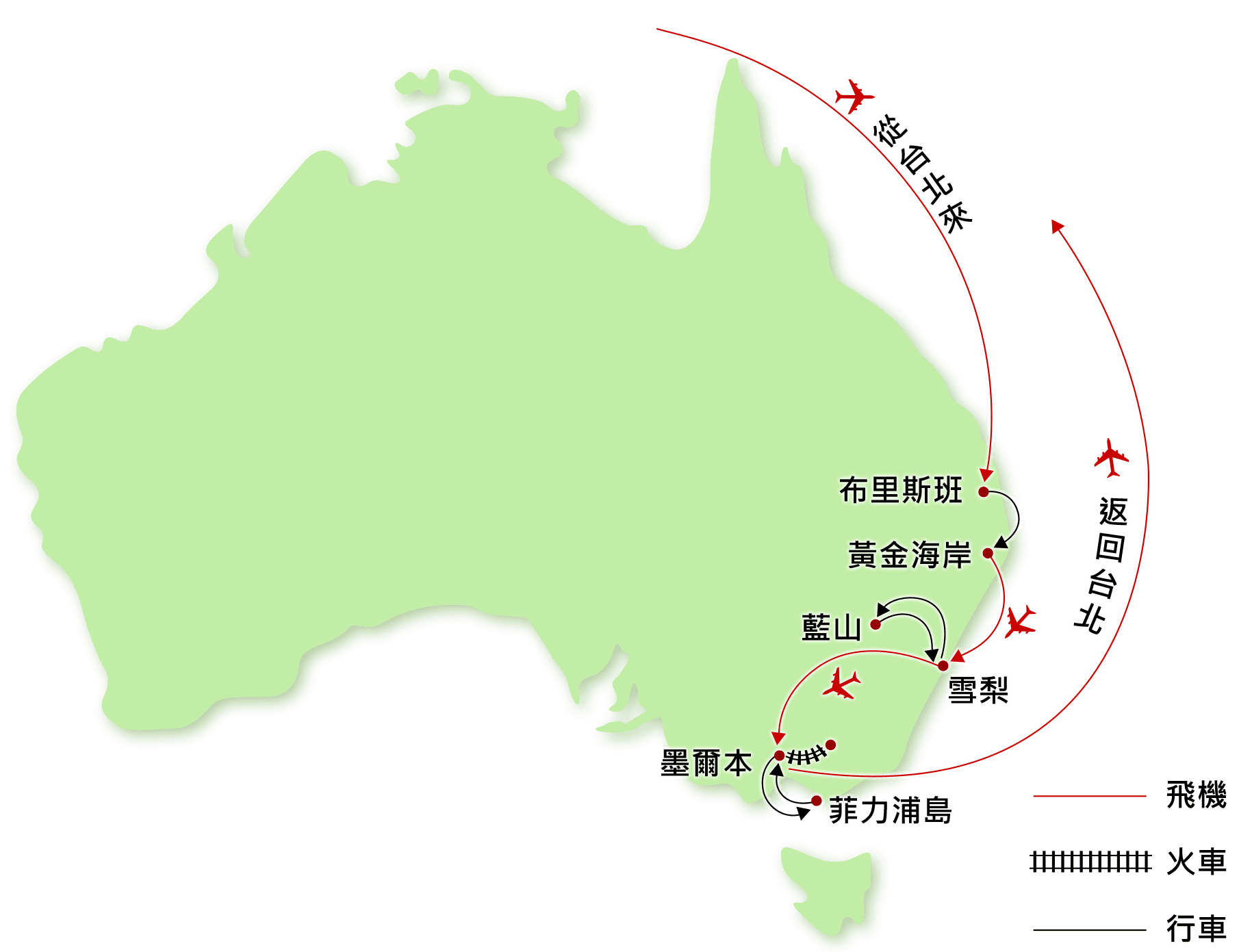 東澳全覽精華8天旅遊地圖
